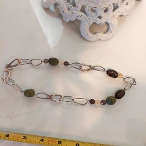 Silpada Sterling Hammered Links With Olive Green and Brown stones 18"